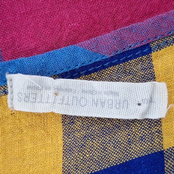 Urban Outfitters Retro Bohemian Anna Linen Blend Mixed Plaid Midi Wrap Dress S - Picture 11 of 12